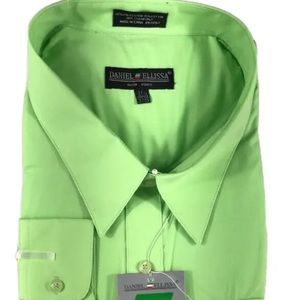 Daniel Ellissa Men's Solid Apple Green Dress Shirt Long Sleeves With Pocket